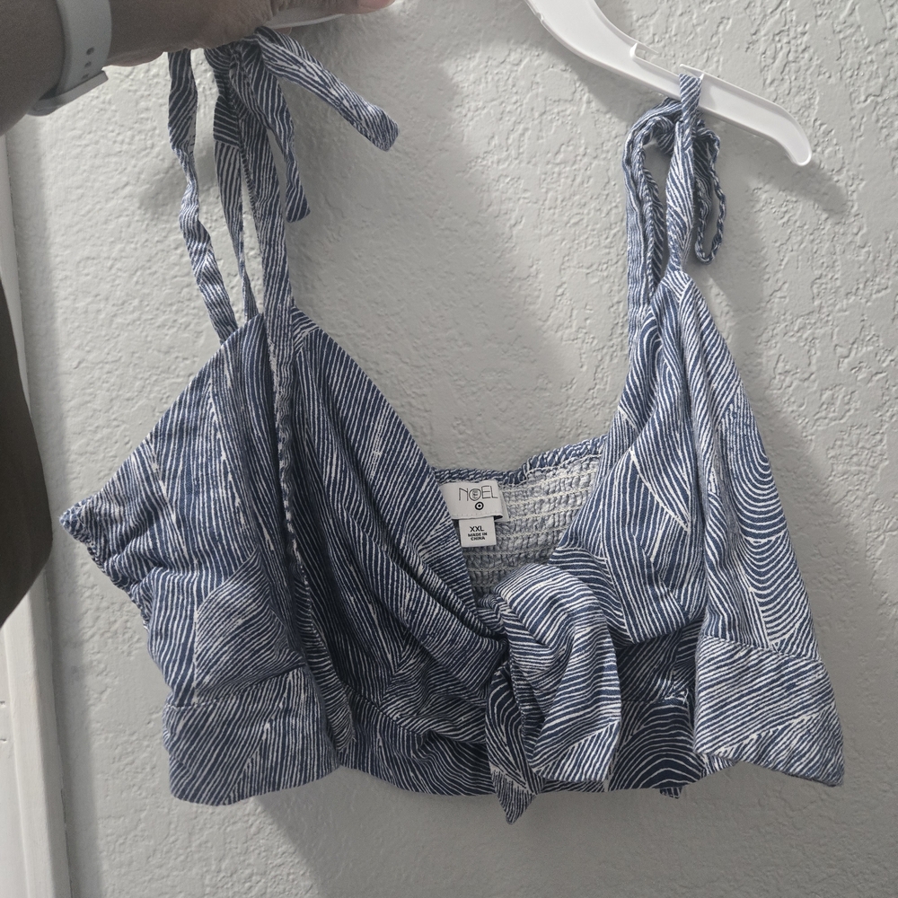 FeNOEL X TARGET Fine Line Print, Blue and White Striped Crop Top XXL